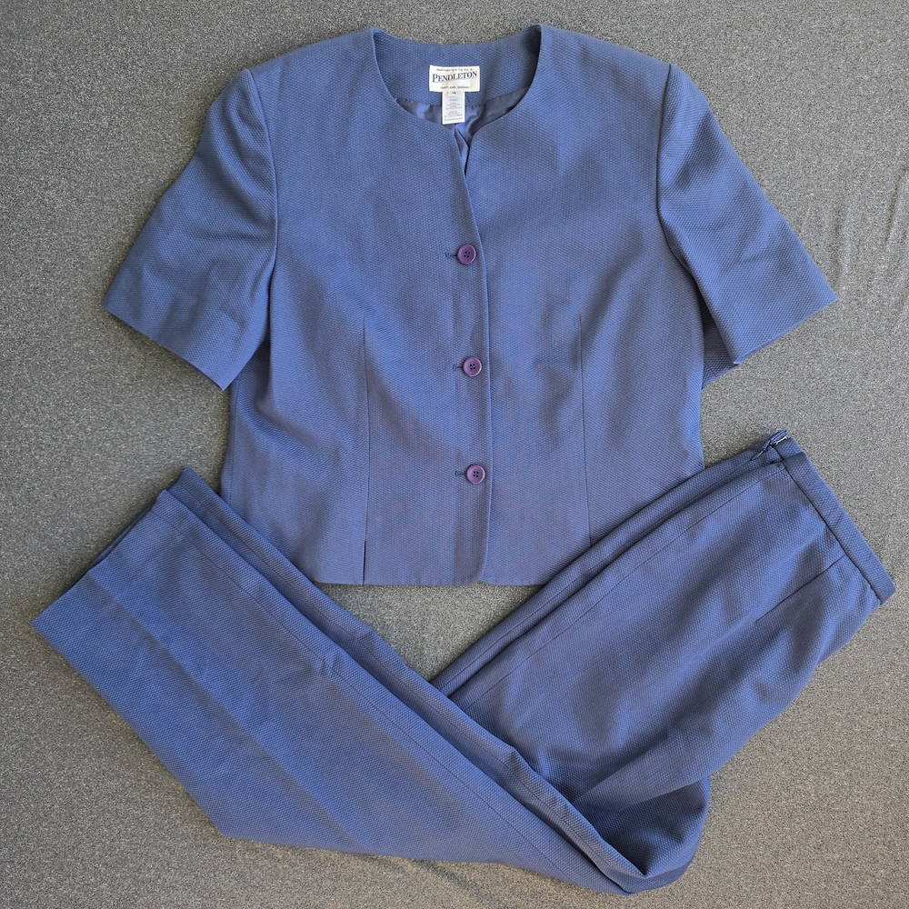 PENDLETON Women's 2 Pc Suit Set BLAZER (Size 16)  & PANT (Size 14) Navy Blue